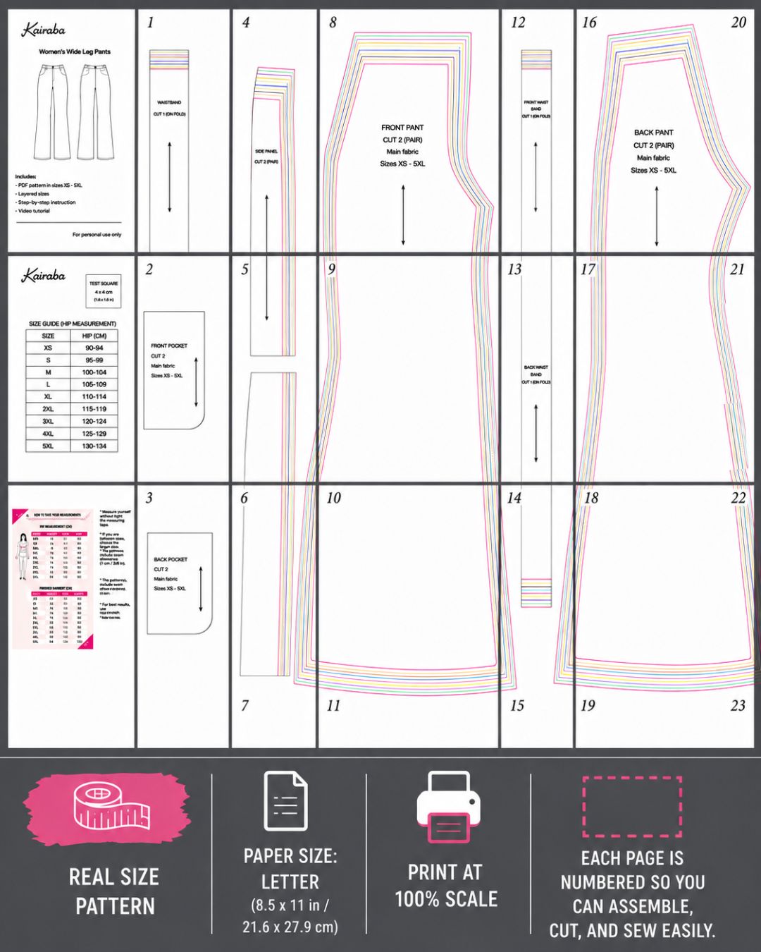 Petite-Curvy Flare Pants PDF Sewing Pattern XS–5XL