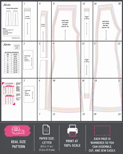 Petite-Curvy Flare Pants PDF Sewing Pattern XS–5XL